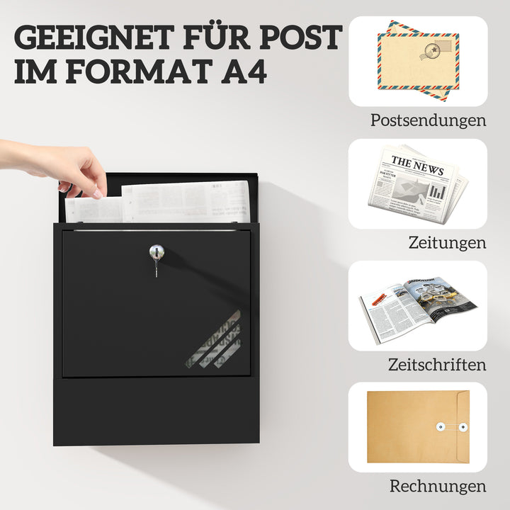 Postkasse med vindue, vægmonteret, aflåselig, rust- og vejrbestandig, grå