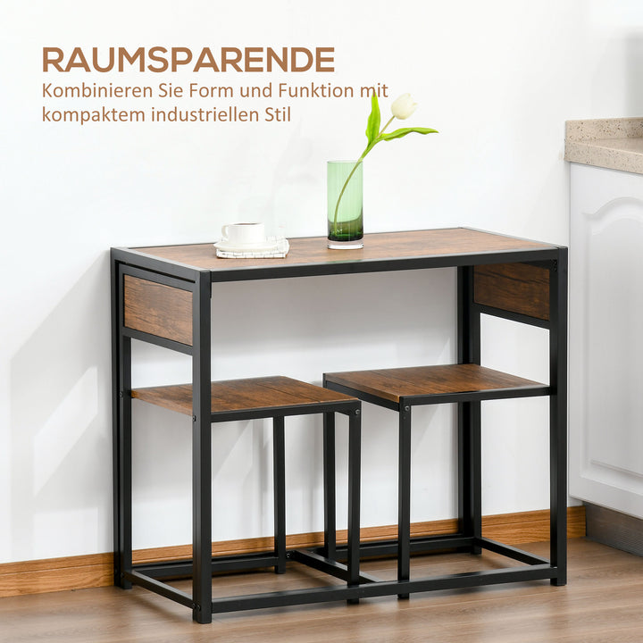3-delt barbordssæt, højbordssæt, 3-delt, 2 stole, 1 bord, 90 cm x 47 cm x 76 cm, brun + sort