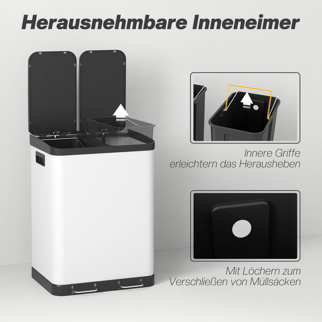 Dobbeltrums affaldsbeholder, 2 x 30L, fingeraftryksresistent, pedal, aftagelige indvendige spande, grå