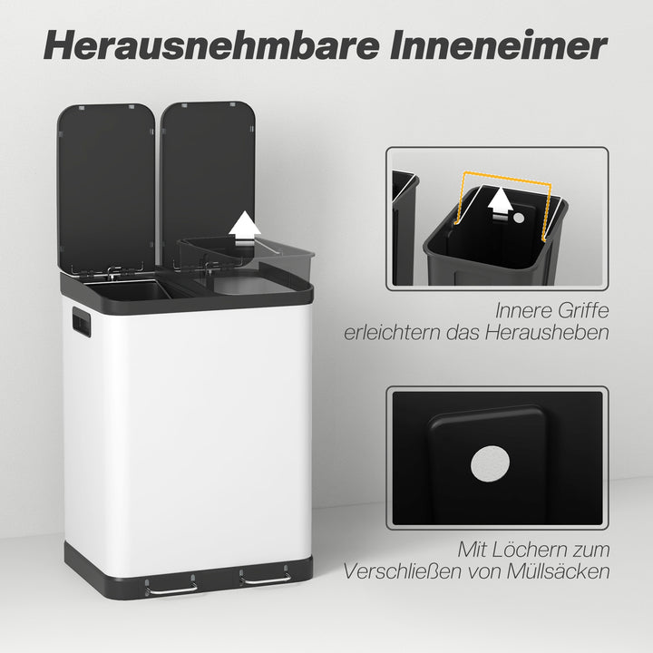 Dobbeltrums affaldsbeholder, 2 x 30L, fingeraftryksresistent, pedal, aftagelige indvendige spande, grå