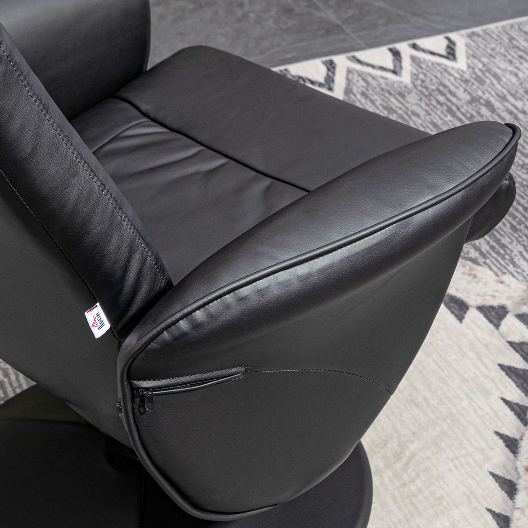 2-Delt lænestolsæt med fodskammel, lænestol med fodskammel, højdejusterbar, lænestol med ryglæn, sort