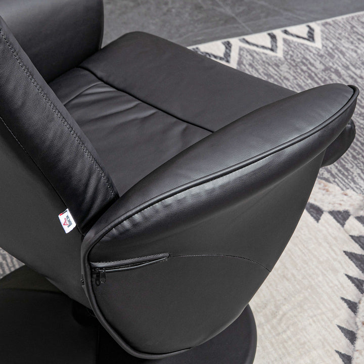 2-Delt lænestolsæt med fodskammel, lænestol med fodskammel, højdejusterbar, lænestol med ryglæn, sort