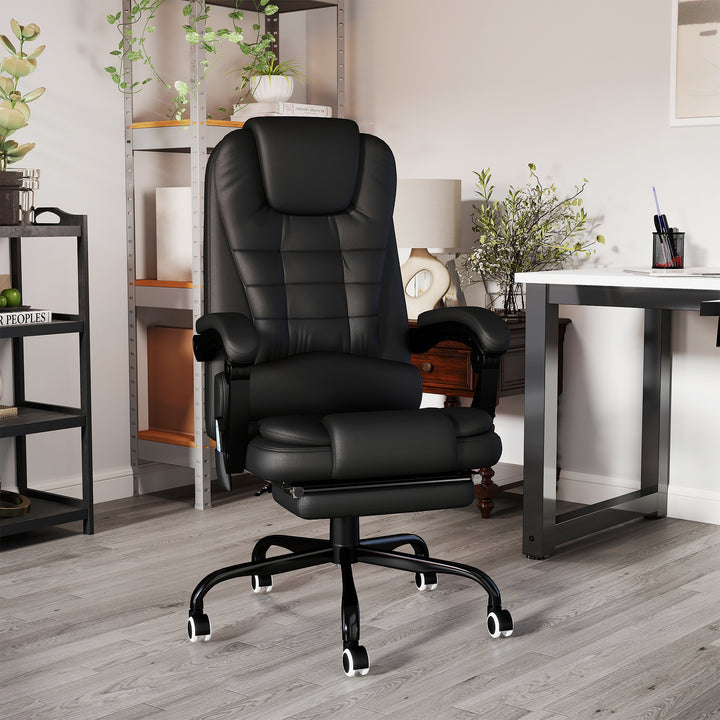 Skrivebordsstol med 7 massagepunkter, højdejusterbar drejestol med integreret fodstøtte, 67 x 79 x 111-121 cm