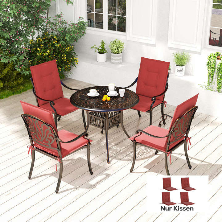 Sæt med 4 siddehynder 108 x 50 x 5 cm stolehynder med bånd, udendørs siddehynde vinrød