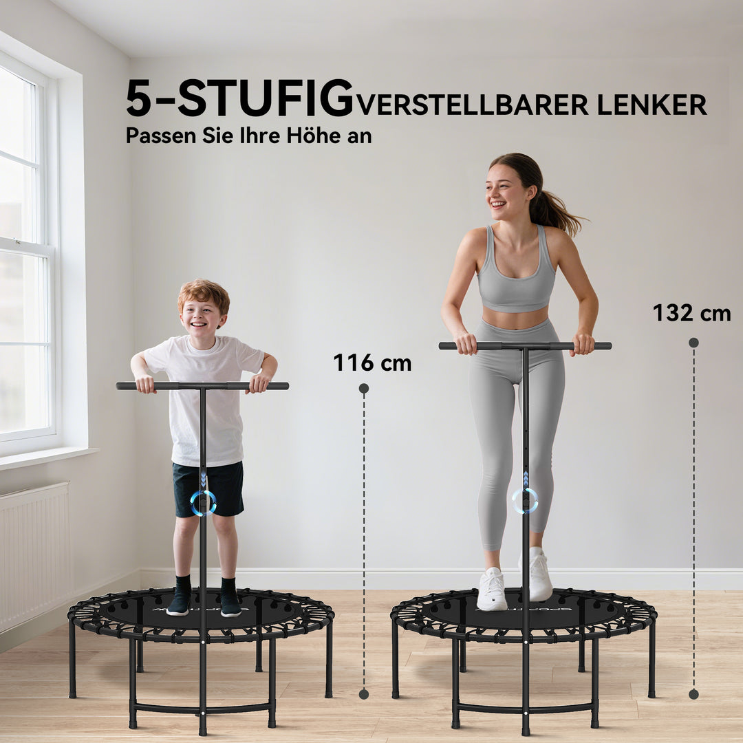 Rebounder-trampolin, 5-niveau justerbart håndtag, træningstrampolin, sort