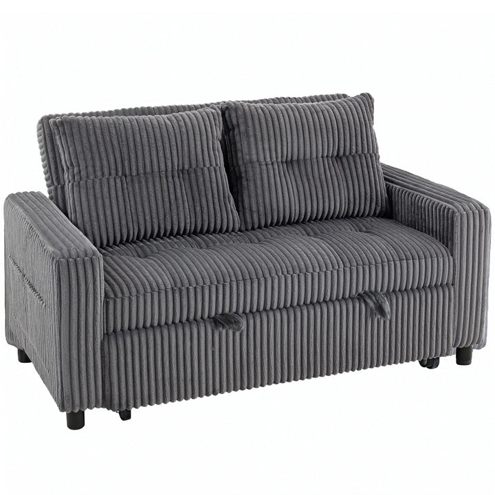 2-personers sovesofa i fløjl, omdannes nemt til seng, inkl. 2 puder og sidelommer, 157 x 190 cm, mørkegrå