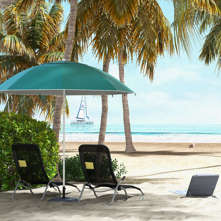 2-i-1 strandparasol Ø 210 cm UPF 50+ vindtæt strandparasol med sidepaneler bæretaske balkonparasol foldbar haveparasol solbeskyttelse til rejser, strand, balkoncamping mørkegrøn