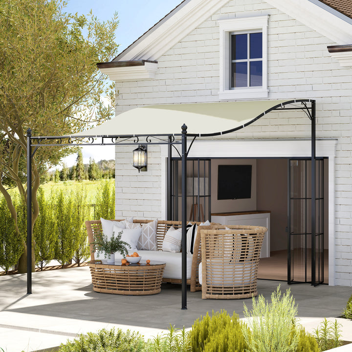 3 x 2,5 m pergola, vægmonteret havepavillon, vandafvisende, metalramme, drænhuller, skyggetag, cremehvid