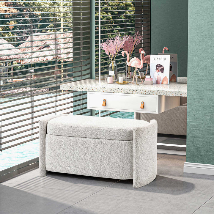 Polstret opbevaringsbænk med skobænk, 105 cm x 44 cm x 45,5 cm, creme/beige