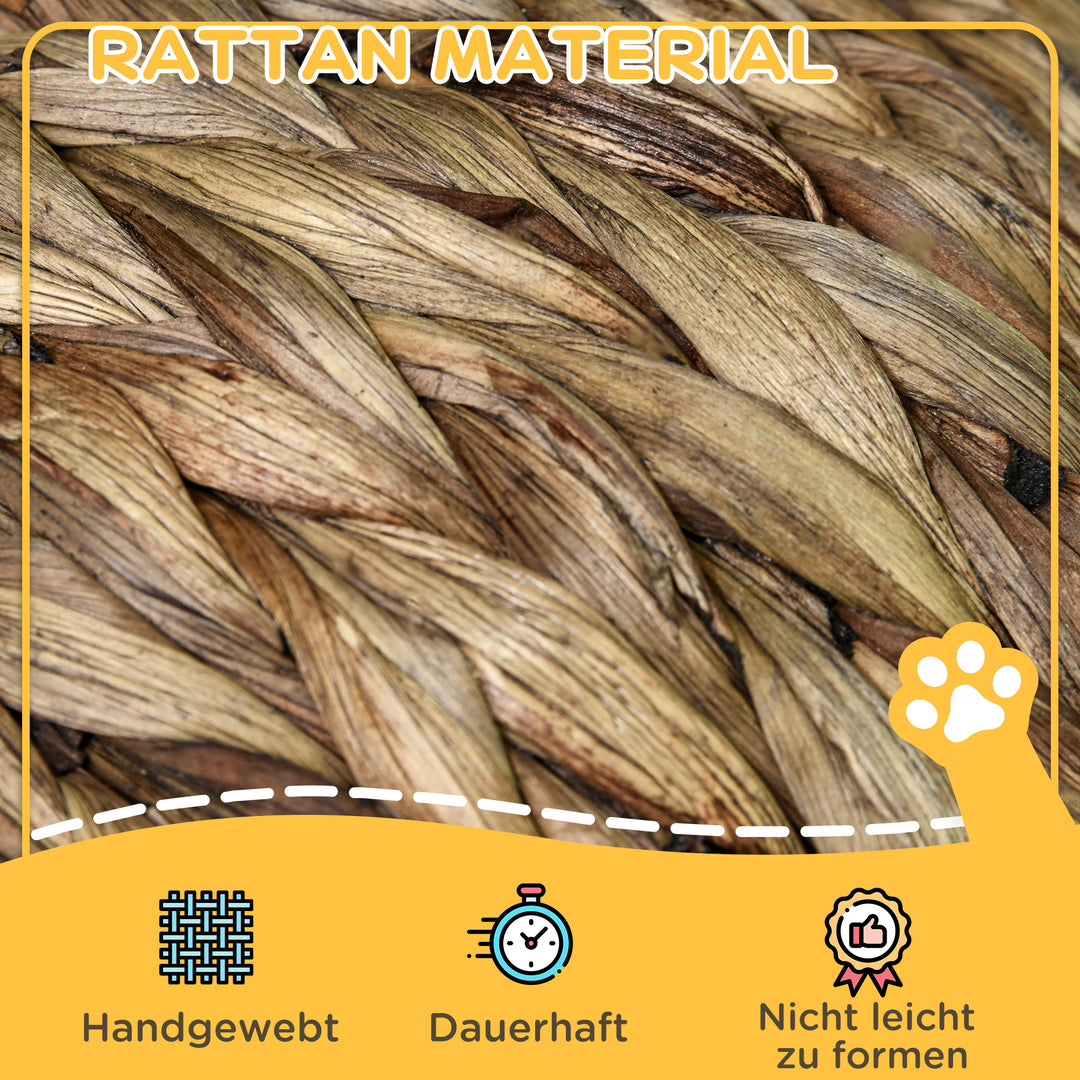 Rattan kattekurv kattehule kattehus katteseng med pude kæledyrsseng vandhyacint kaffe 42 x 33 x 52 cm