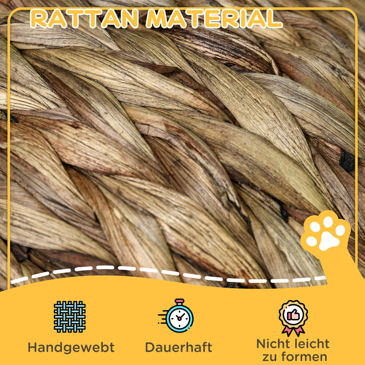 Rattan kattekurv kattehule kattehus katteseng med pude kæledyrsseng vandhyacint kaffe 42 x 33 x 52 cm