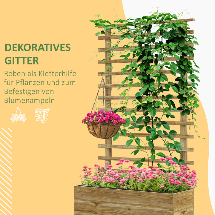 Plantekasse med espalier, 4 hjul, naturtræ, vejrbestandig lak, naturtræ, 76 x 30 x 155 cm
