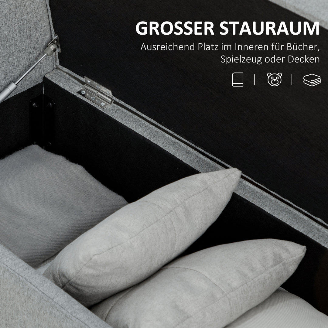 Bænk sengebænk polstret bænk med opbevaring, linnedlook, grå