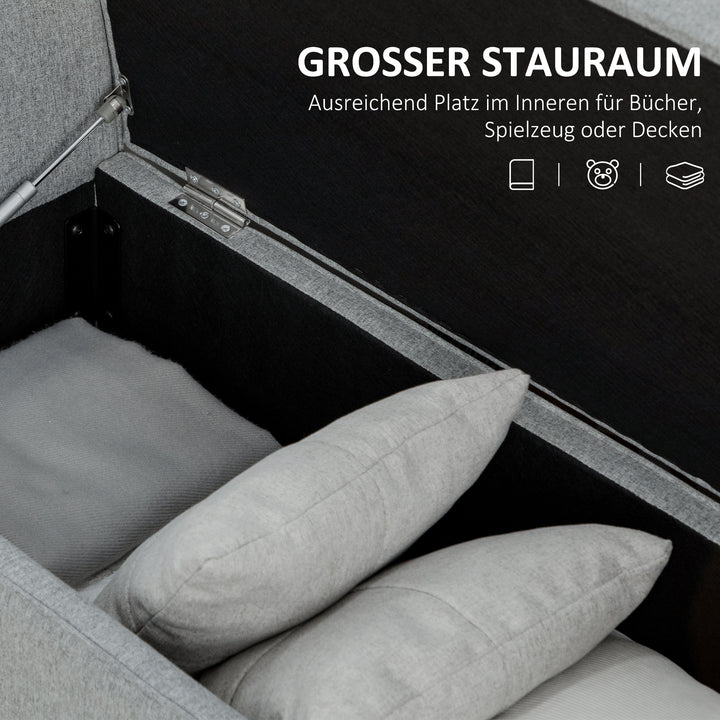 Bænk sengebænk polstret bænk med opbevaring, linnedlook, grå