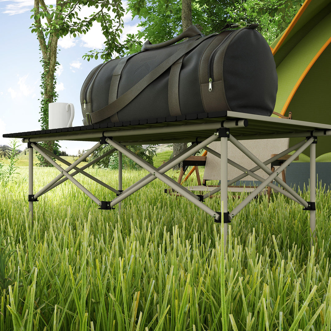 Campingbord klapbord med oprullbar bordplade havebord af aluminium 2 personer 95 x 55cm khaki