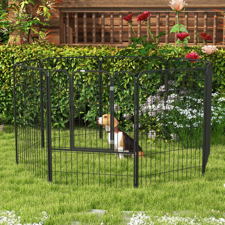 Hvalpegård, sæt med 8 dele, 100 cm høj, hvalpegård med aflåselig dør, 8 stålnetpaneler, hundegård, udendørs indhegning til store hunde, til indendørs og udendørs brug, grå
