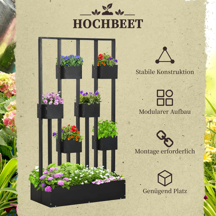 Plantekombination, modulært design, stativ, naturtræ, sort, 90 x 45 x 170 cm