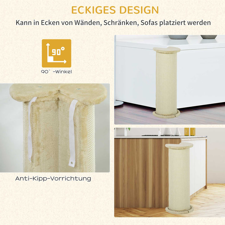 Kradsebræt til katte, hjørnedesign, pladsbesparende, 35 cm x 35 cm x 85 cm, cremehvid