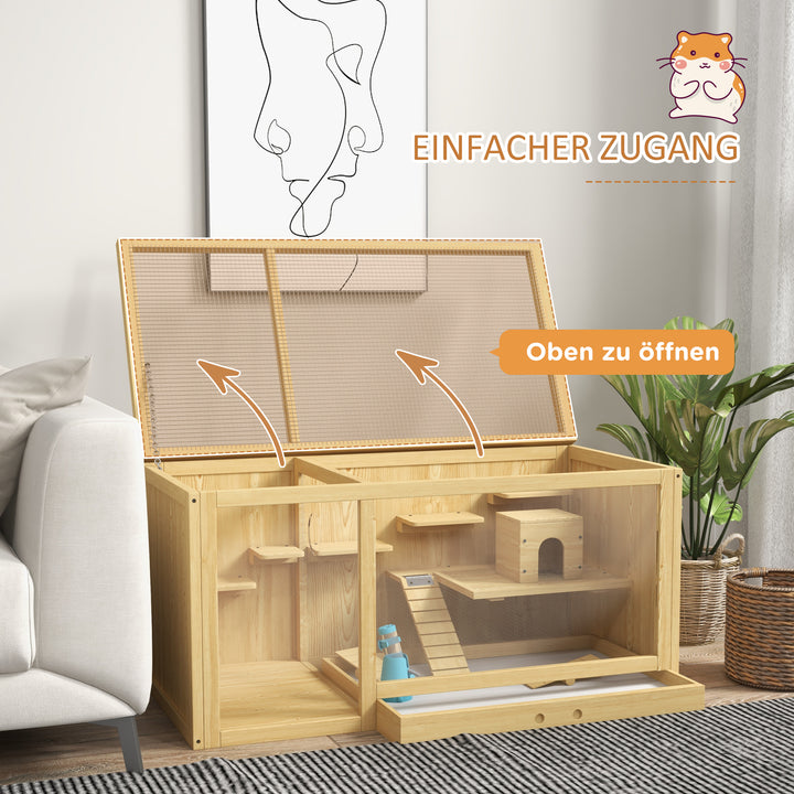 Bur til små dyr, gnaverbur, grantræ, inklusive tilbehør og drikketrug, 100 x 50 x 50 cm, naturtræ