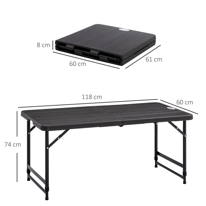 Udendørsbord, havebord, til 4 personer, foldbart, højdejusterbart, trælook, grå+sort, 118 x 60 x 74 cm