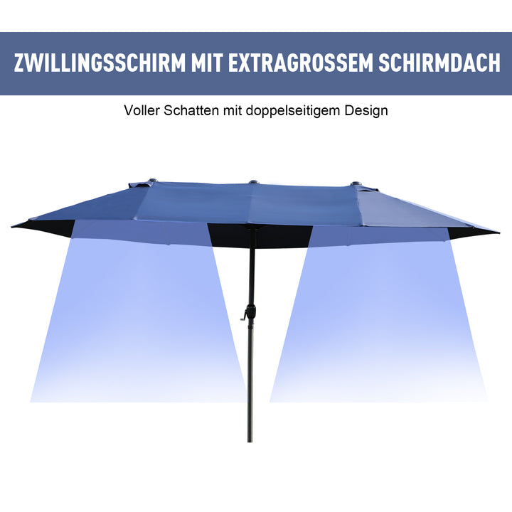 Dobbeltparasol 455 x 270 cm haveparasol med håndsving oval stabil metalstang markedsparasol dobbeltparasol terrasseparasol solbeskyttelse til strand balkon terrasse have blå