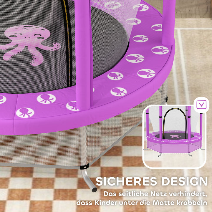 Børnetrampolin med sikkerhedsnet, til indendørs og udendørs brug, 3-6 år, lilla