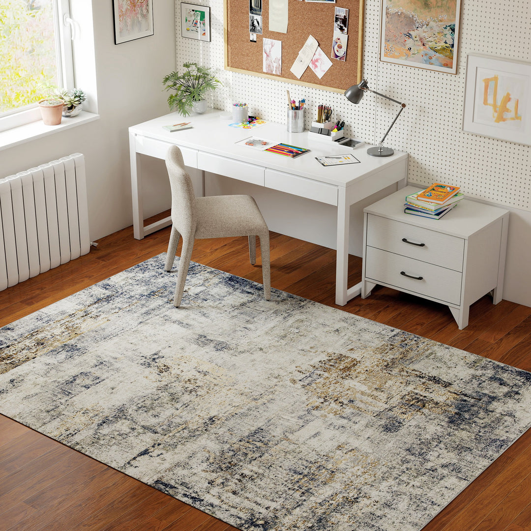 Stuetæppe, polyester, moderne kunstnerisk mønster, vaskbar, grå