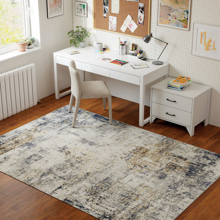 Stuetæppe, polyester, moderne kunstnerisk mønster, vaskbar, grå