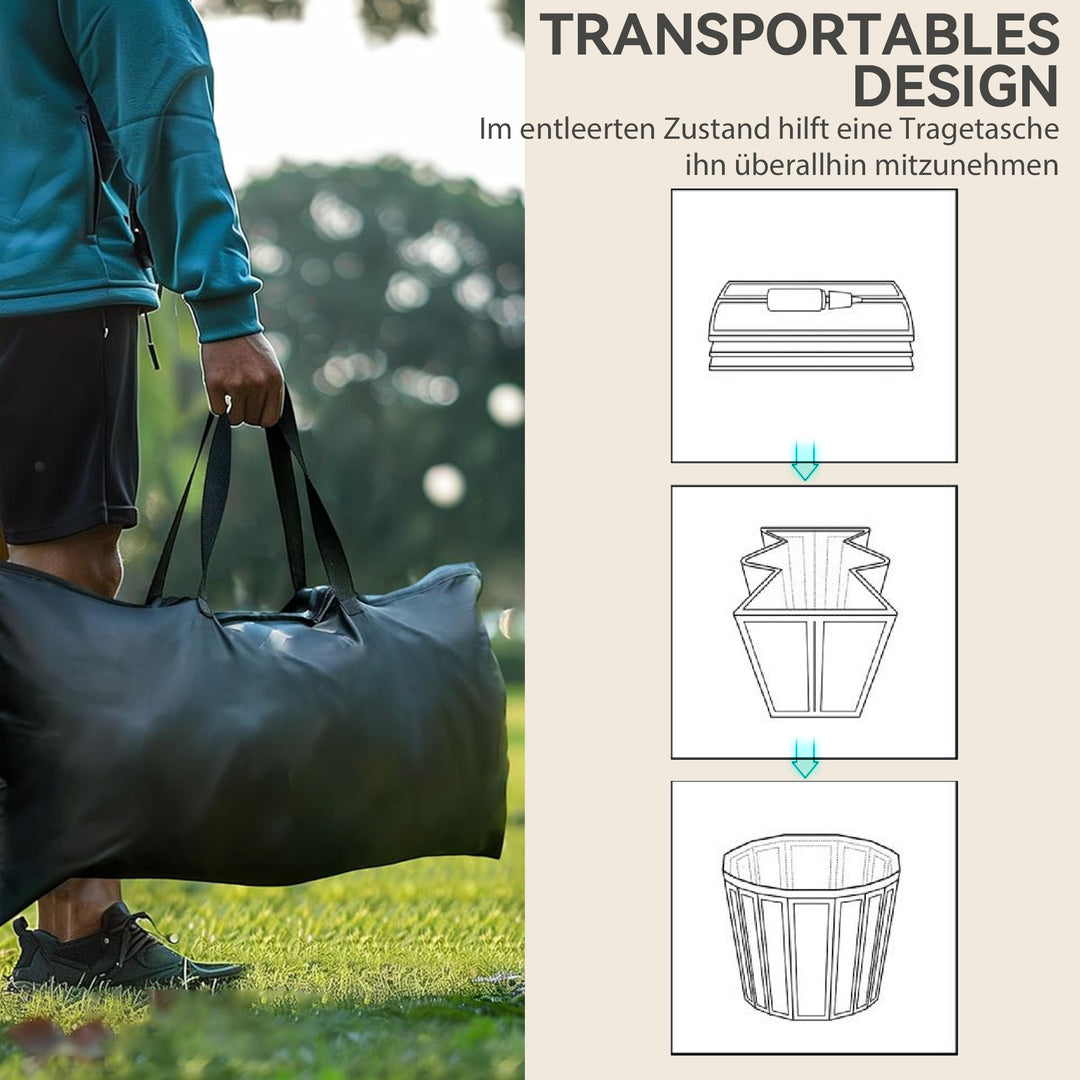 Isbad, 300 liters oppusteligt isbad til muskelafslapning med låg, bæretaske, luftpumpe, brun