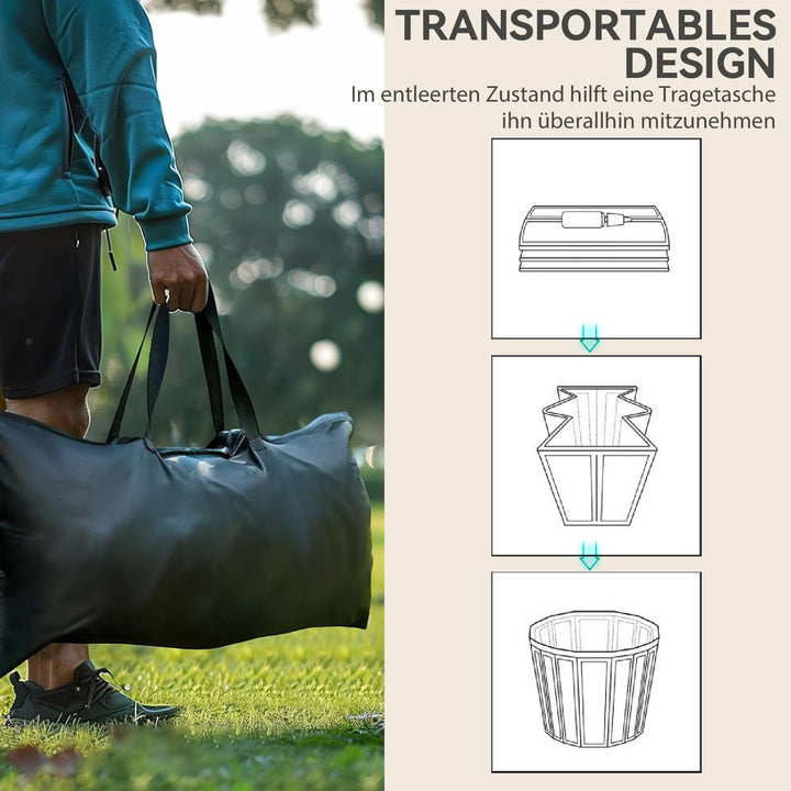 Isbad, 300 liters oppusteligt isbad til muskelafslapning med låg, bæretaske, luftpumpe, brun