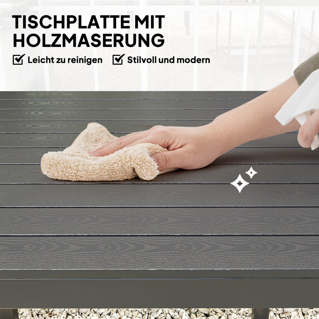 Havebord aluminium 73x73 cm vejrbestandigt buffetbord med trælook, campingbord til 4 personer sort