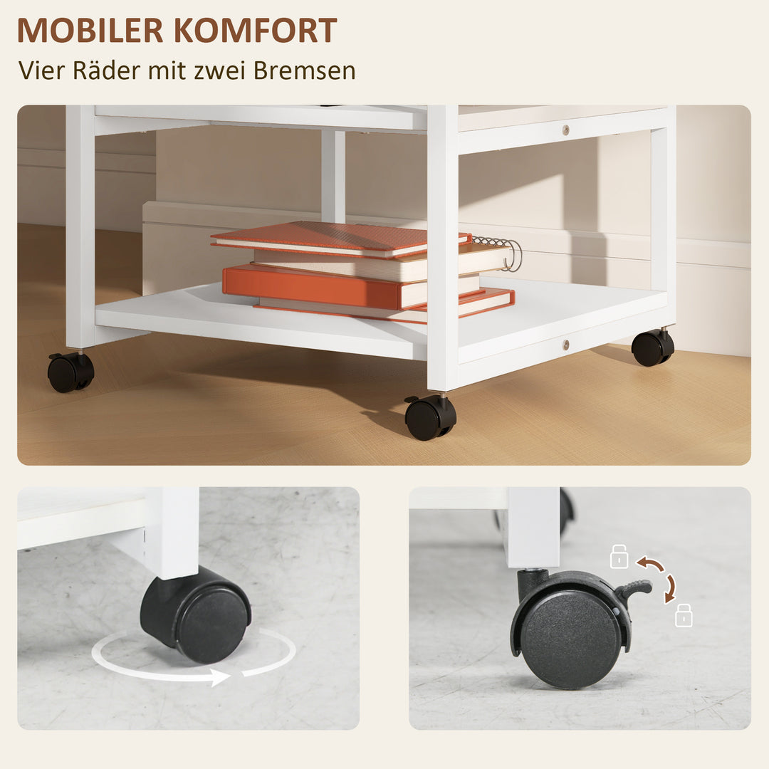 Printerbord med hjul, printerstativ med 3 niveauer, printerholder stål, 50 x 50 x 52,5 cm