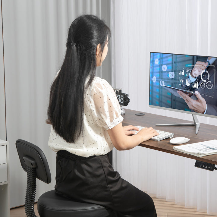 Kontorstol, kompakt drejestol, højdejusterbar, med fodstøtte, 360° drejelig, kunstlæder, metal, sort