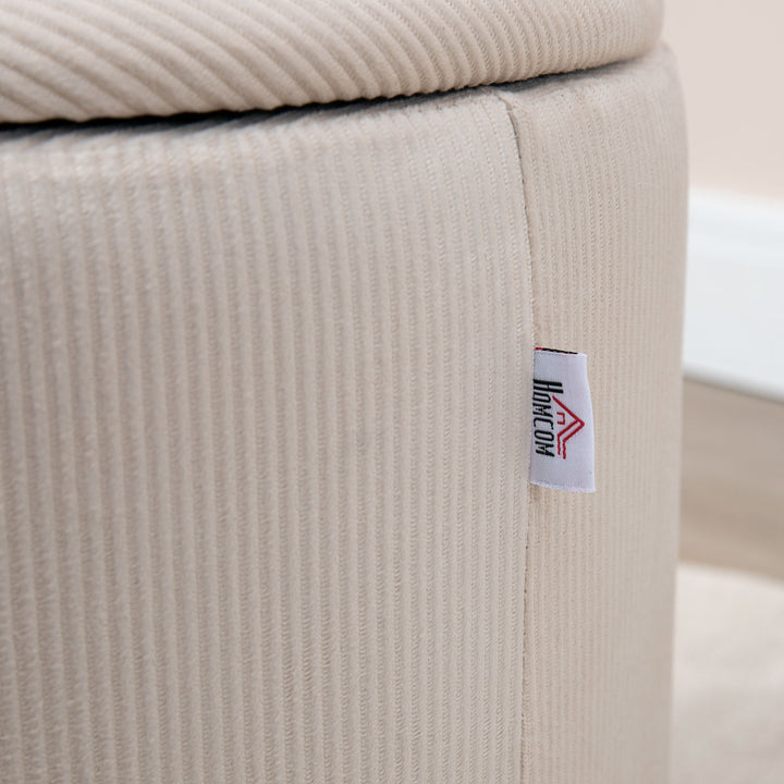 Fodskammel, sæt med to, med opbevaringsplads, blød polstring, betræk i corduroy look, cremehvid, 40 x 40 x 41 cm