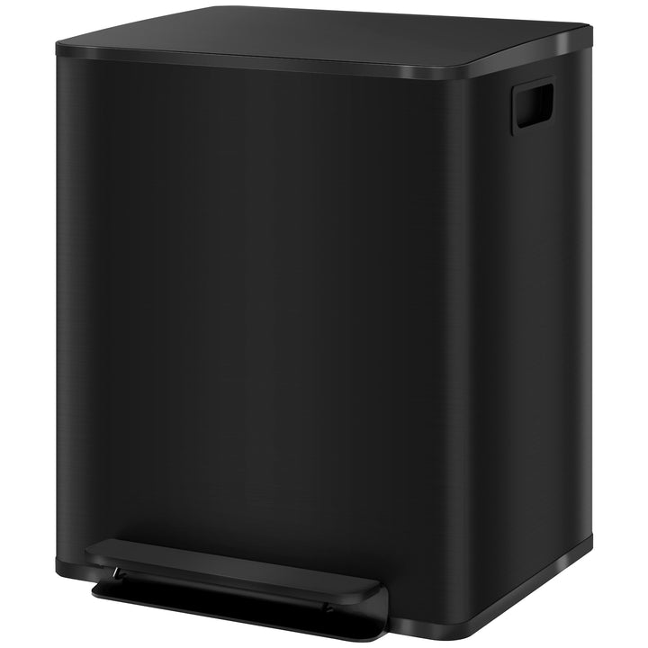 Skraldespand med 2x25l rum, soft-close låg, fingeraftrykssikker, rustfrit stål, sort