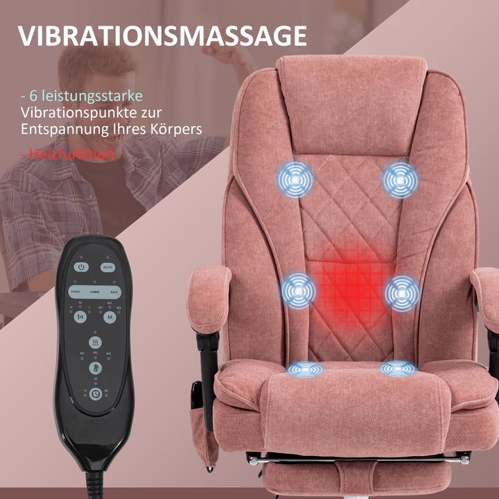 Ergonomisk kontorstol med massagefunktion, fodstøtte, drejelig, rullebar, pink