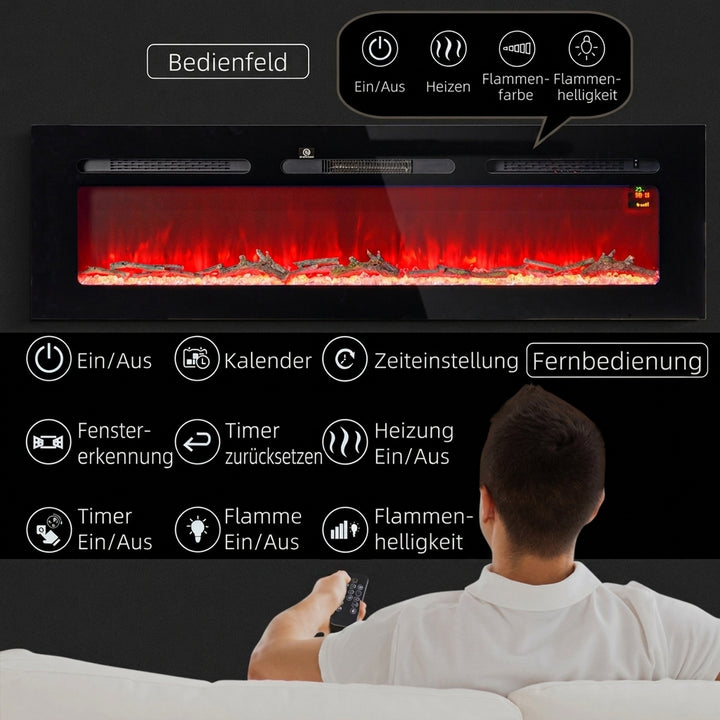 Elektrisk pejs med varmelegeme 1800 W LED 3D flammeeffekt 152,4 cm Sort