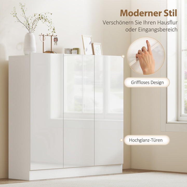 Skoskab med 10 hylder til 25-30 par sko, ventilationshuller, soft-close døre, træ, hvid