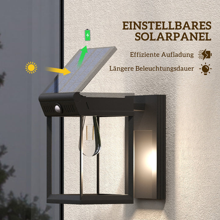 Havelampe med solcellepanel, udendørslampe, vejrbestandig, bevægelsessensor, 14 cm x 24 cm x 24 cm, sort