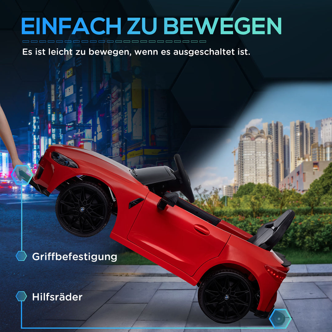 BMW M4 elektrisk børnebil, med lyd og lys, 3-5 km/t, inklusive fjernbetjening, til alderen 3-5, rød