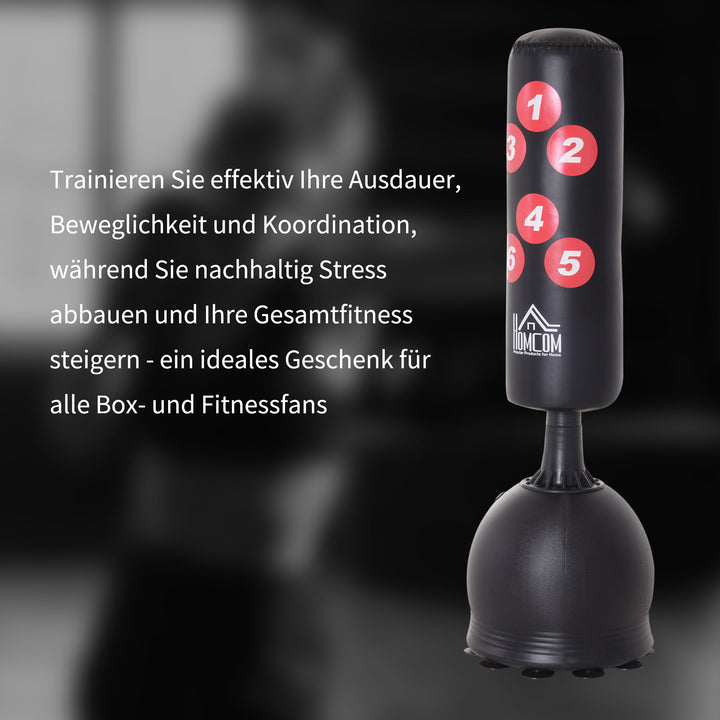 Boksesæk stående 165 cm voksen fritstående kraftig boksesæk med sugekopbase boksepartner boksetræner velegnet til professionelle og begyndere sort