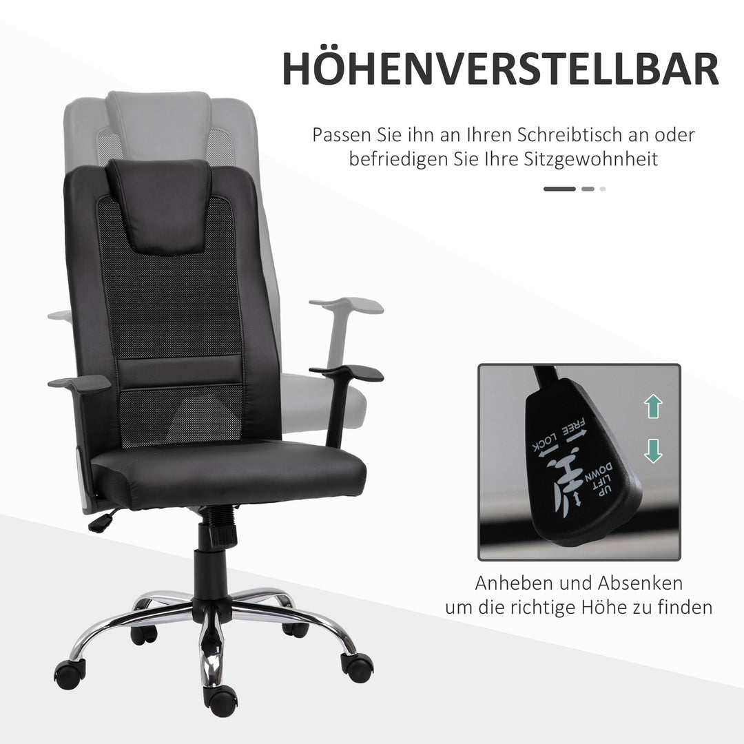 Kontorstol drejestol højdejusterbar lederstol skrivebordsstol ergonomisk pu sort 66 x 73 x 108-118 cm