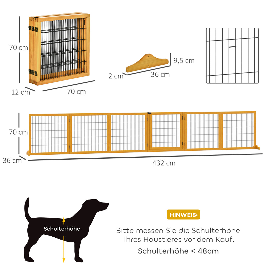 Foldbar hundegitter, 432 x 36 x 70 cm, fyrretræ, gul