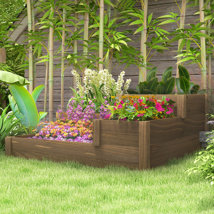 Højbed, 4 plantekasser i 3 niveauer, vejrbestandig, massivt træ, 122 cm x 122 cm x 51 cm, natur