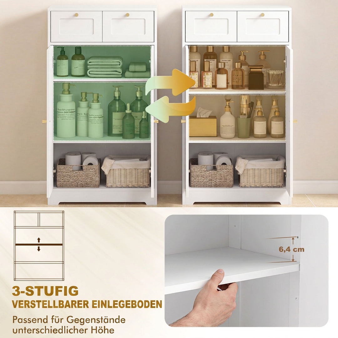 Smalt badeværelsesskab med 2 skuffer, 60 x 30 x 108 cm, hvid