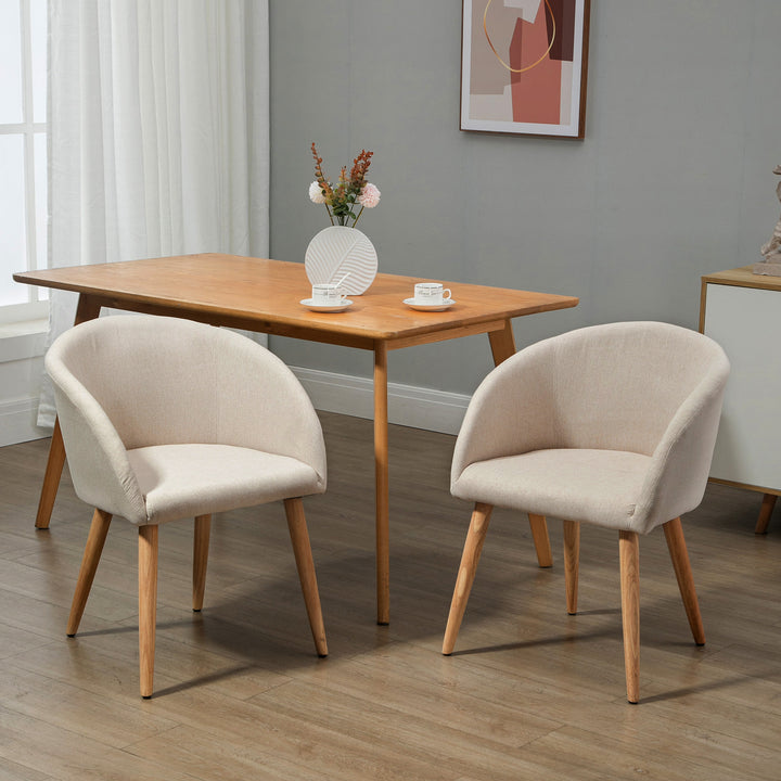 Sæt med 2 polstrede stole, skandinavisk design, polstrede stole med træben, skridsikre puder, 150 kg vægtkapacitet, beige