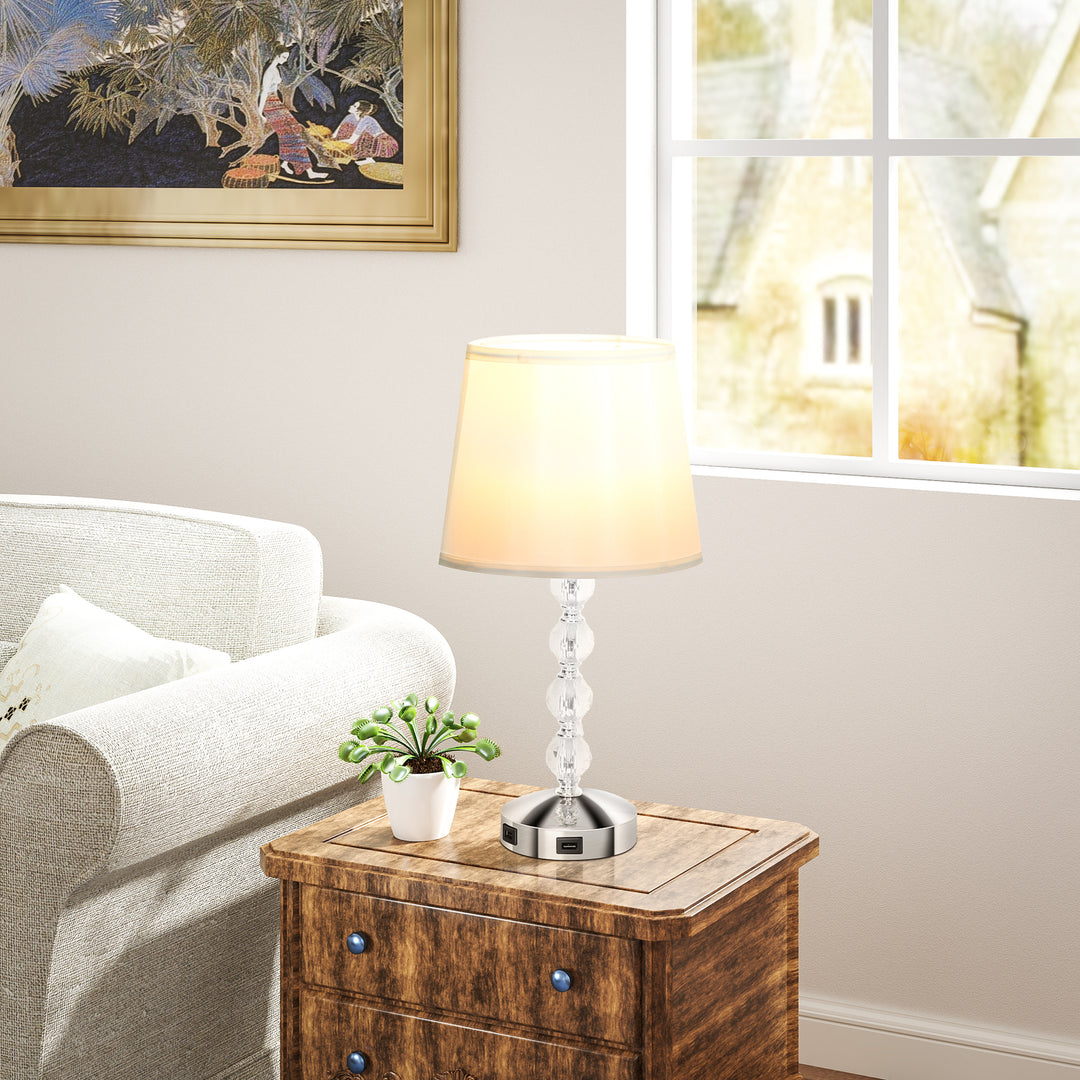 Krystal bordlampe, touch afbryder, usb opladningsport, ø23x45 cm, sølv