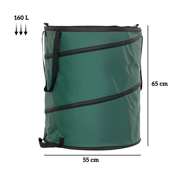 Havepose 2x160l vandtæt haveaffaldspose med bærestropper, håndtag, stabil, robust bladpose, grøn