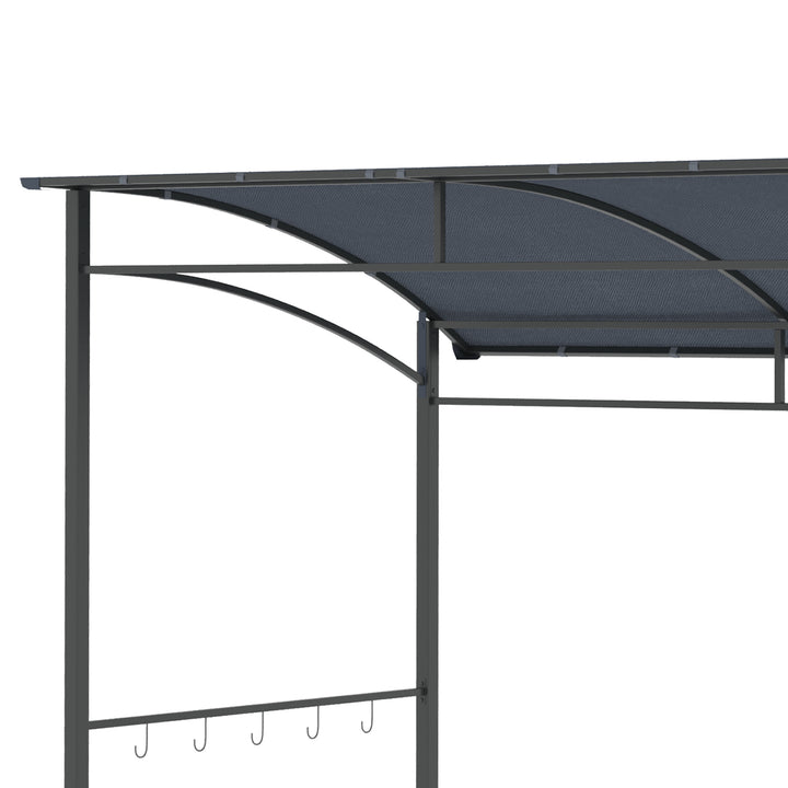 Grillpavillon, grillovertræk, regnslag, kroge til redskaber, stålramme, grå, 215 x 150 x 174/220 cm