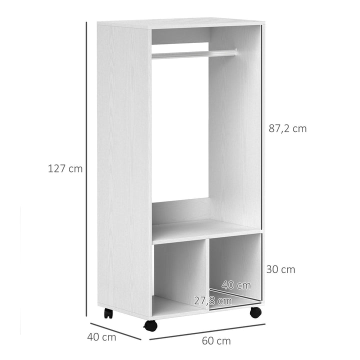 Garderobe, 60 cm x 40 cm x 127 cm, 1 garderobestang, 2 hylder, hvid